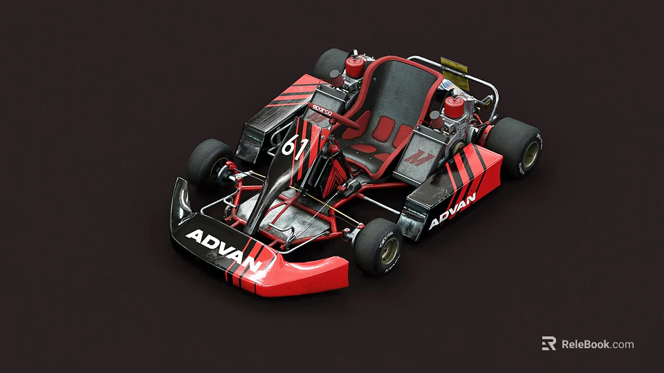 Red And Black Racing Go Kart With ADVAN And DUNLOP Logos Sporty Design And Seats 3d model 