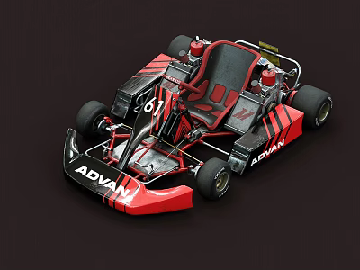 Red And Black Racing Go Kart With ADVAN And DUNLOP Logos Sporty Design And Seats 3d model