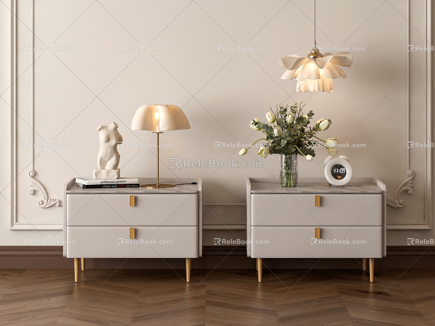 French Style Italian Bedside Cabinet 3d model