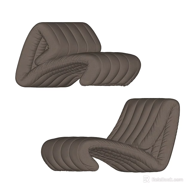 Gray Modern Single Sofa Featuring Unique Curved Shape And Striped Stitching Design 3d model