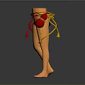 Colorful Daily Life Accessories On Orange Mannequin With Red Black Yellow Ropes And Gourd Ornaments