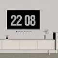 Modern White TV Stand with Decorative Figurine Vase Plant and Wall Mounted TV