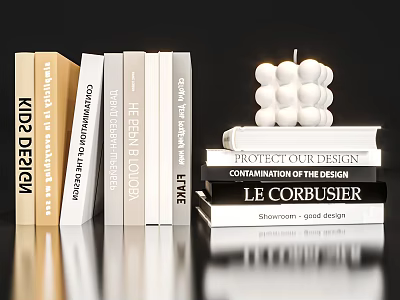 Ornamental Decor Set with Stacked Design Books and White Spherical Ornament on Tabletop 3d model