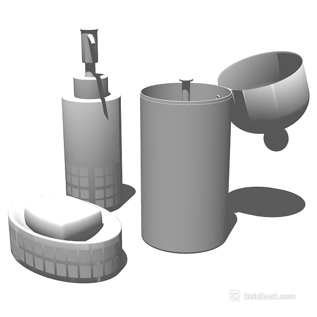 Modern Bathroom Accessories Including Soap Dispenser Toothbrush Holder And Soap Dish 3d model 