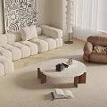 Cream wind sofa coffee table combination 3d model
