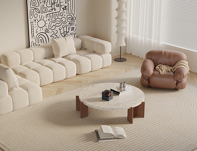 Cream wind sofa coffee table combination 3d model