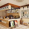 New Chinese Milk Tea Shop Cafe Tea Room Tea House New Chinese Dining Table and Chair Combination Milk Tea Shop Console Milk Tea Shop Workbench Milk Tea Shop Wall Decoration Catering Card Seat Area 3d model