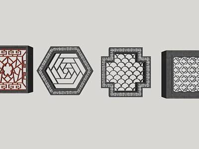 Traditional Ornate Lattice Windows with Intricate Patterns and Geometric Designs in Square Hexagonal Shapes 3d model