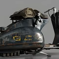 Vintage Motorcycle With Dark Colored Body Rustic Appearance And Yellow C Logo