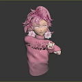 3D Anime Character With Pink Hair Wearing Pink Sweater And Extended Hands On Dark Background