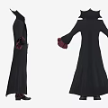 Men's Black Robe Outfit with Red Accents Collar Cuffs Belt and Boots Design