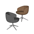 Modern Single Accent Chairs With Houndstooth Pattern Brown Leather And Metal Base 3d model