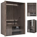 Modern Wooden Shower Sauna Interior Design With Glass Door And Towel Shelves