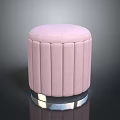 Round Pink Velvet Ottoman With Vertical Tufted Design And Metal Base