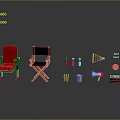 Red Chair and Wooden Director's Chair as Movie Themed Furniture with Popcorn Buckets