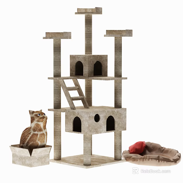 Multi Level Cat Tree with Ladder and Pet Bed for Indoor Cat 3d model 