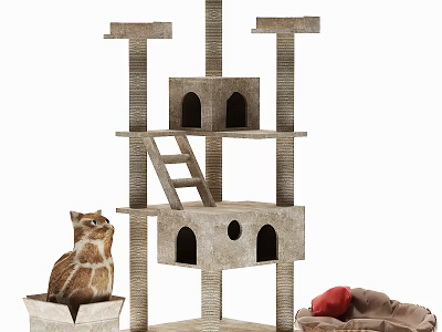 Multi Level Cat Tree with Ladder and Pet Bed for Indoor Cat 3d model