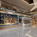 Modern Restaurant Interior Featuring Hanging White Whale Decorations Red Pillars Dining Tables And Green Plants