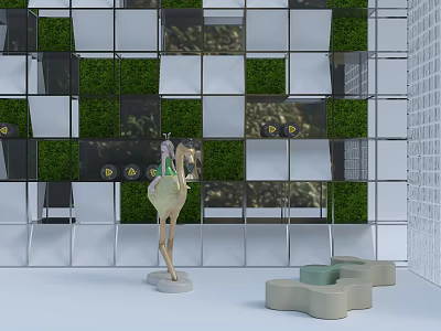 Modern Geometric Grid Partition With Green Plant Decor And White Panels In Interior Design 3d model