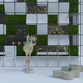 Modern Geometric Grid Partition With Green Plant Decor And White Panels In Interior Design
