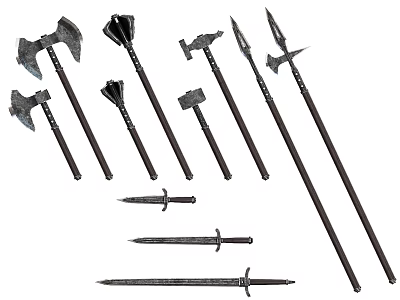 Medieval Battle Weapons Collection Featuring Axes Hammers Spears And Swords 3d model