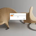 Creative Wooden Public Chair With Fan Shaped Curved Design And Metal Base