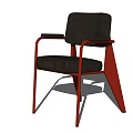 Modern Leisure Chair With Black Leather Backrest Seat And Red Metal Armrests Legs