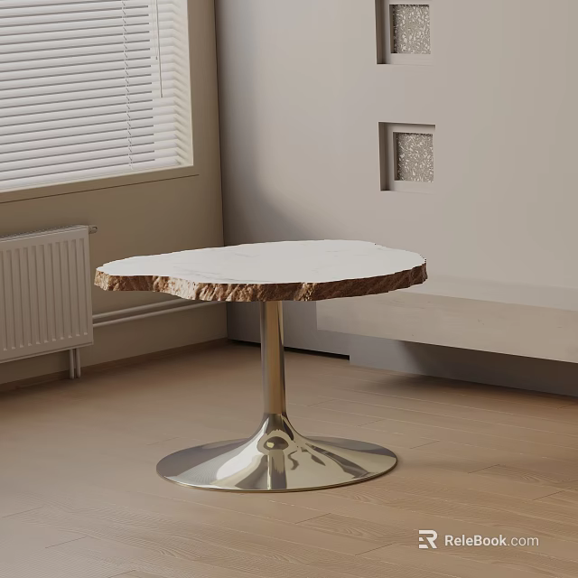 Modern Round Side Table With Marble Top And Wooden Edge Metal Base 3d model 