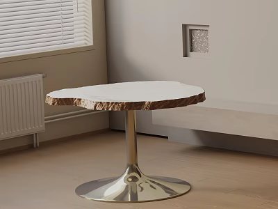 Modern Round Side Table With Marble Top And Wooden Edge Metal Base 3d model
