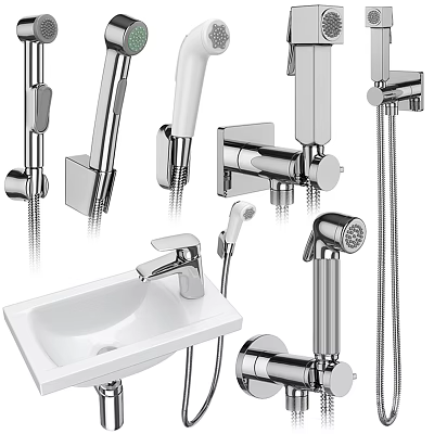 Modern Chrome Bathroom And Kitchen Faucet Designs With Handheld Sprayer Wall Mounted Taps 3d model