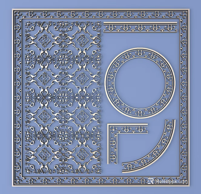 Intricate Carved Patterns With Symmetrical Design And Circular Arched Decorative Elements 3d model 