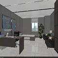 Modern Office Interior With Desk Computer Office Chair Sofa Bookshelf Green Plant And Wall Charts 3d model