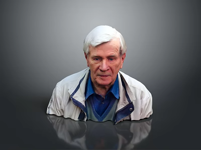 Senior Man With White Hair In White Jacket Blue Shirt Against Gray Background With Reflection 3d model
