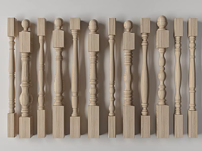 Various Wooden Railings With Different Carved Designs And Natural Finish 3d model