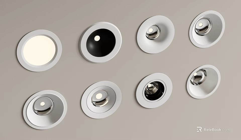 Downlights and Spotlights Various Styles With White Black Frames Round Design for Home Ceiling Lighting 3d model 