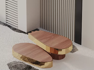 Modern Sofa Coffee Table Set With Wooden Tabletop And Golden Frame For Living Room Design 3d model