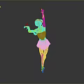 Ballerina Woman Performing Graceful Dance Pose in Blue Leotard and Short Tutu on Pointe Shoes