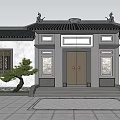 Ancient Architecture Interior With Traditional Wooden Beams Columns And Potted Plants