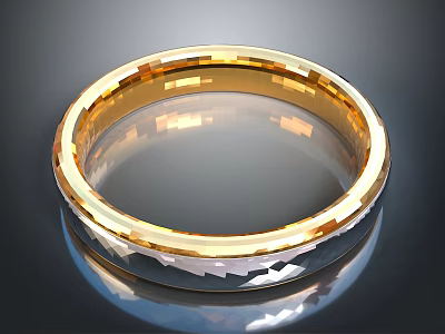 Gold Ring With Diamond Cut Texture And Shiny Metallic Finish On Black Background 3d model