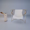 Elegant Leisure Chair With Gold Frame White Cushion And Glass Top Side Table