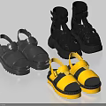Stylish Black And Yellow Sandals With Thick Soles And Straps Design