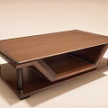 Modern Wooden Coffee Table With Brown Finish And Lower Shelf Design 3d model