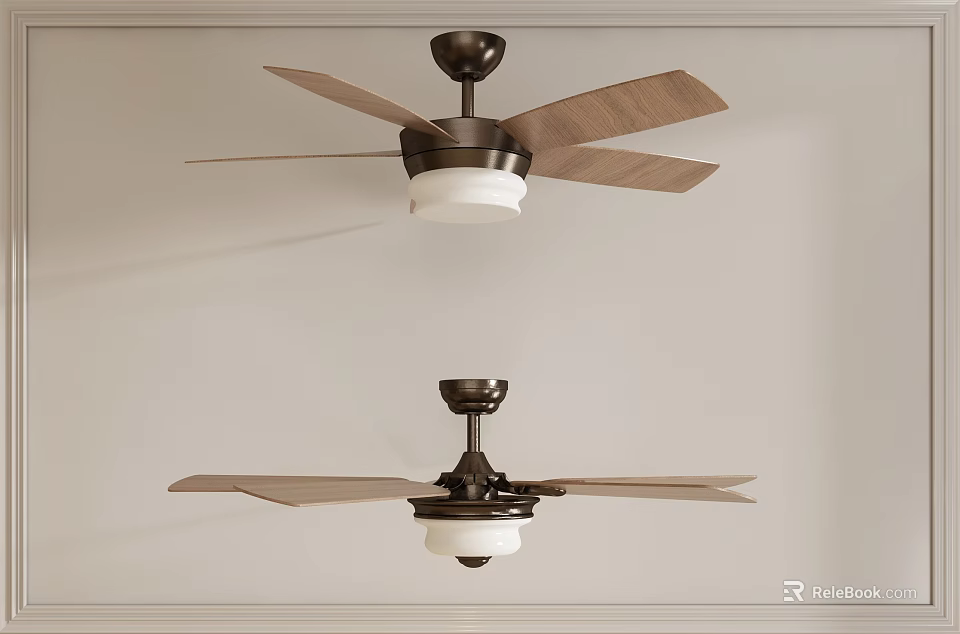 Modern Ceiling Fans With Wooden Blades And White Light Fixture For Home Interior 3d model 