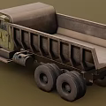 Vintage Green Functional Dump Truck With Large Tires And Open Cargo Bed