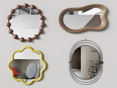Diverse Stylish Mirrors With Round Oval Beaded And Wavy Frame Designs 3d model