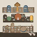 Playful Kids Bookshelf Design With Various Wooden Shapes Shelves And Rabbit Decor