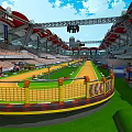 Cartoon Indoor Bicycle Track Stadium With Circular Path Spectator Seats And Flags