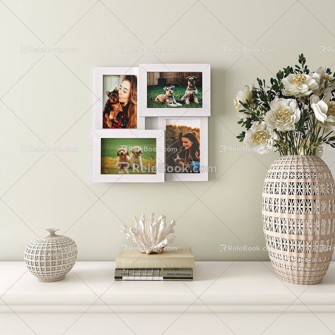 Picture Frame Ornaments Combination Simple Decoration Photo Frame Photo Frame Combination Simple Cabinet Simple Fireplace Desktop Ornaments Flower Ornaments Vase 3d model