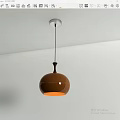 Modern Brown Spherical Pendant Light with Black Hanging Rod Mounted on White Ceiling