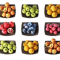 Assorted Fresh Fruits In Multiple Plates Display With Various Types And Colors